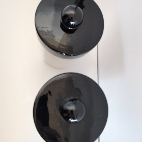 New Ceramic 7" Tall White And Black Speckled Canisters Food Storage With Lids - Picture 4 of 8
